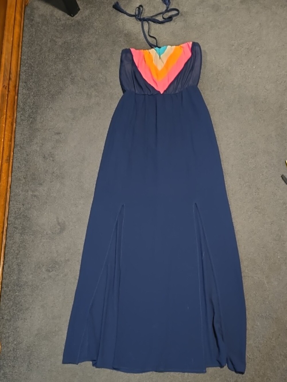 Jealous Tomato Navy Maxi Dress with Pink, Orange & Turquoise Chevron Bodice - Picture 4 of 6